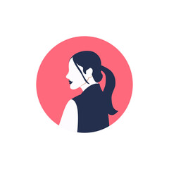 Round profile image of female avatar for social networks with half circle. Fashion and beauty. Bright vector illustration in trendy style.