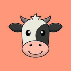 Cute cow face cartoon vector icon illustration. Flat cartoon style. Cow Illustration.