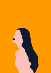 Women's day campaign poster background design with hair girl with face silhouette vector illustration.