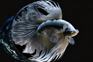 Swimming down is a half moon betta fish. Generative AI