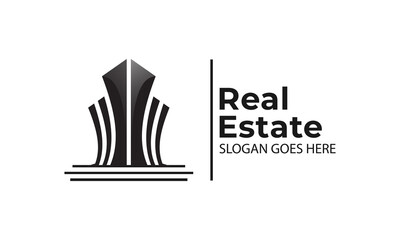 Building logo design with negative space style real estate, architecture, construction.