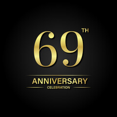 69th anniversary celebration with gold color and black background. Vector design for celebrations, invitation cards and greeting cards.