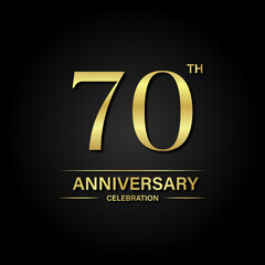 70th anniversary celebration with gold color and black background. Vector design for celebrations, invitation cards and greeting cards.