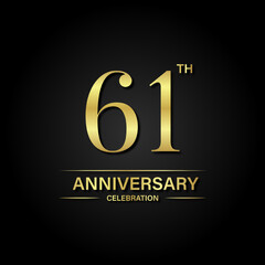 61th anniversary celebration with gold color and black background. Vector design for celebrations, invitation cards and greeting cards.