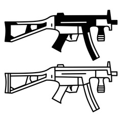 black and white submachine gun icon vector illustration