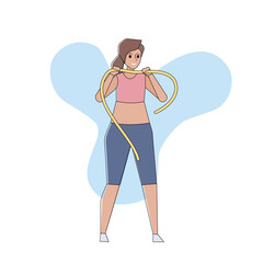 Beautiful young woman in fitness clothes and tape measure, weight loss and exercise for body shape and good health,vector illustration.