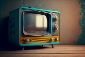 Obraz premium TV room. Vintage television on a painted wall background.