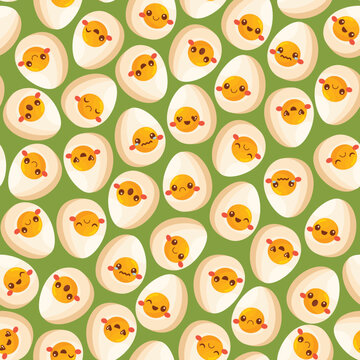 Doodle flat clipart. Cute half of an egg pattern. All objects are repainted.