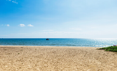 Peaceful sandy beach with clear blue sky and blue sea, troical beach in south of Thailand, summer holiday