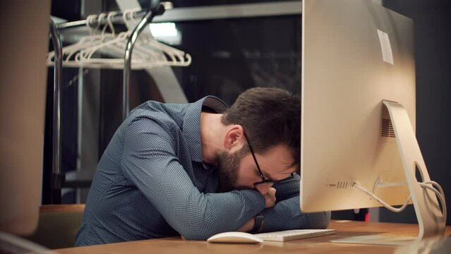 exhausted disgruntled worker suffer at deadline