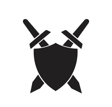 crossed swords and shield silhouette vector illustration