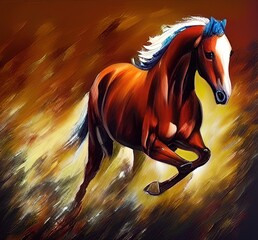 Painting of Running Horse -  Digital Illustration Created With Generative AI Technology