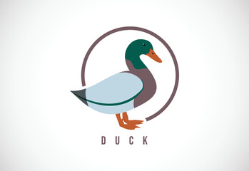 Fototapeta premium Duck in a circle. Duck logo design template vector illustration