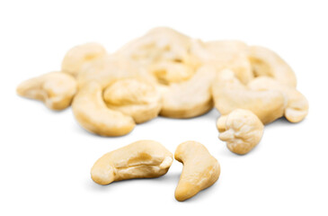 Pile of Cashew nuts on white background