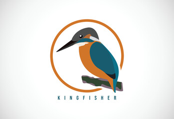 Kingfisher bird in a circle. Kingfisher bird logo design template vector illustration