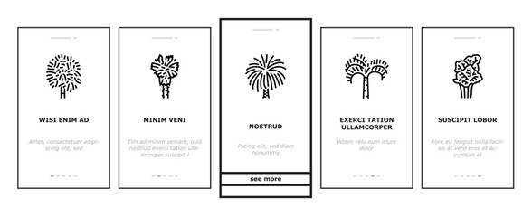 palm oil tree leaf plant onboarding mobile vector. summer white coconut, green nature, beach exotic, branch forest, tropical foliage palm oil tree leaf plant Illustration