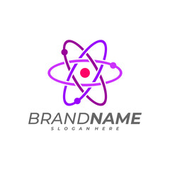 Scientific atom logo template, Science logo design vector