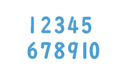 1，2，3，4，5，6，7，8，9，10の数字のセット。水のようなつやのある水色の数字。（PNG） - obrazy, fototapety, plakaty