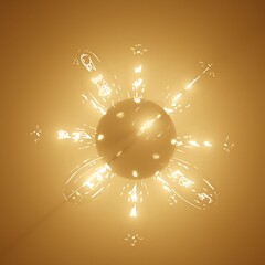 Lightbulbs around ball 3d rendering illustration.
