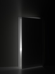 Open door to the light. Conseptual new path behind door 3d render illustration.