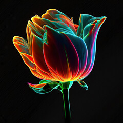 neon lit tulip, generative ai composite