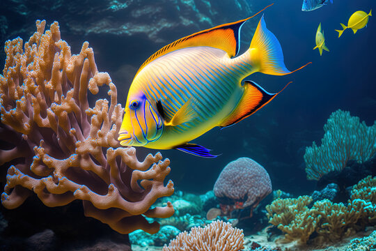 a picture of a tropical fish on a reef. Generative AI