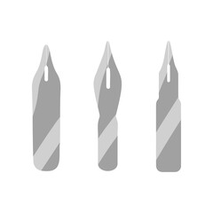 Collection of metal nibs on white background. Painting tools for painter or craftsman cartoon illustration. Art, craft, equipment concept