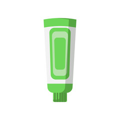 Green toothpaste tube vector illustration. Cartoon drawing of dentist tool, teeth cleaning equipment isolated on white background. Oral or dental hygiene, medicine, care concept