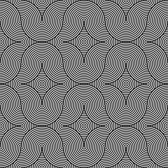 Fototapeta premium Vector abstract seamless pattern.Modern geometric background.Repeated monochrome pattern with concentric circles background ornament of striped concentric circles.Monochrome background with diagonal.