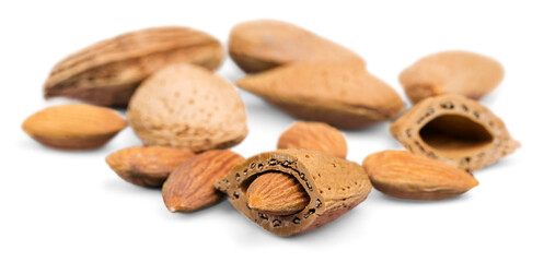 Pile of almonds isolated on a white background