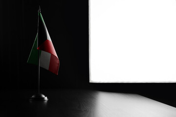 Small national flag of the Kuwait on a black background