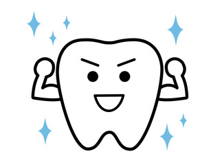 強い健康な歯の可愛いキャラクター（黒色）