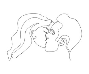 the kiss of a man and a woman hand-drawn, monoline, one line art