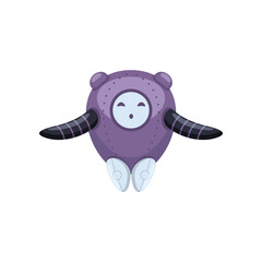 Happy purple modern toy robot cartoon character illustration. Cute modern bot waving, childish cyborg or assistant for kids on white background. Childhood, AI, technology concept