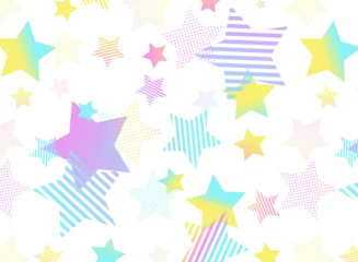 Foto op Plexiglas カラフルでポップな星のシームレスなパターン背景イラスト © Nagi Mashima