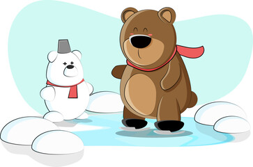 cute teddy bear went for a walk to skate on a frozen lake