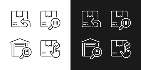 Parcels management pixel perfect white linear icon for dark themes set for dark, light mode. Goods tracking. Thin line symbols for night, day theme. Isolated illustrations. Editable stroke