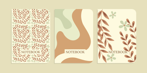 Cover page templates. Universal abstract layouts. for notebooks, planners, brochures, books, catalogs. hand drawn floral pattern. Vector.