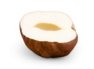 Nut isolated macro cross section full length in shell isolated on white