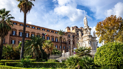 Fototapeta na wymiar Palermo, Sicily, Italy. Parlament building, Palazzo dei Normanni, Royal Palace. Palazzo Reale