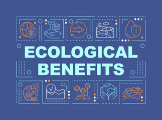 Ecological benefits word concepts dark blue banner. Regenerative farm. Infographics with editable icons on color background. Isolated typography. Vector illustration with text. Arial-Black font used