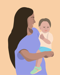 Vector isolated illustration of a mother holding a child in her arms.