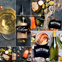 Collage made of White wine assortment.