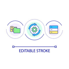 File management software loop concept icon. Organizing digital assets abstract idea thin line illustration. Computer files and folders. Isolated outline drawing. Editable stroke. Arial font used