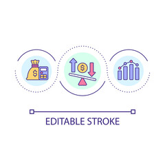 Financial regulation loop concept icon. Handling company finances abstract idea thin line illustration. Profit and loss report. Isolated outline drawing. Editable stroke. Arial font used
