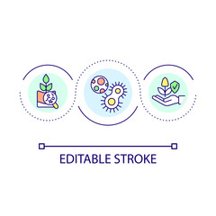Agricultural soil bacteria loop concept icon. Organic decomposition abstract idea thin line illustration. Microbes. Biological process. Isolated outline drawing. Editable stroke. Arial font used