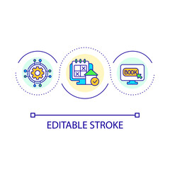 Booking platform for short term rental loop concept icon. Property management abstract idea thin line illustration. Short stay accommodation. Isolated outline drawing. Editable stroke. Arial font used