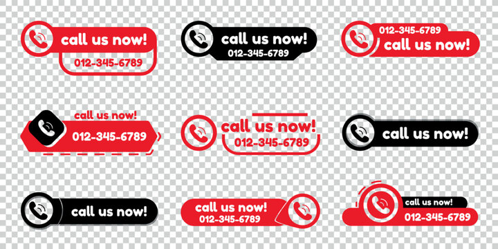 Call Us Button Icon Set - Different Vector Illustrations Isolated On Transparent Background