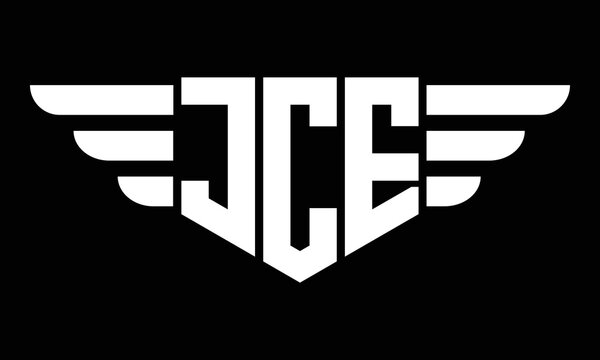 JCE three letter logo, creative wings shape logo design vector template. letter mark, wordmark, monogram symbol on black & white.	