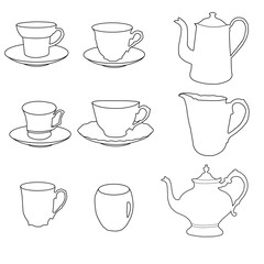 tea utensils in outline